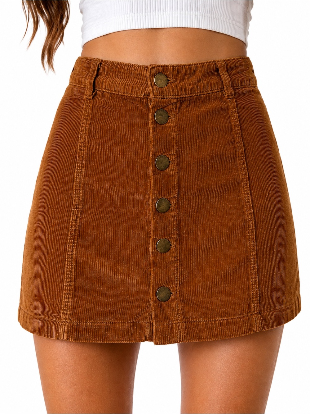 BONGO Brown Corduroy Mini Skirt M Button Front High Rise Y2K Fall